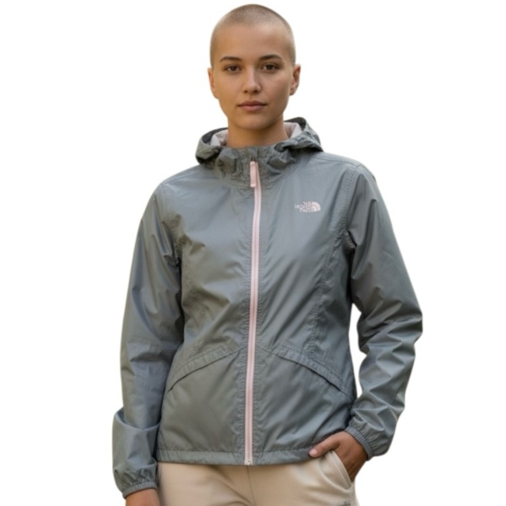 The North Face Girls' Zipline Rain Jacket Sz XL Gray Pink Lightweight School